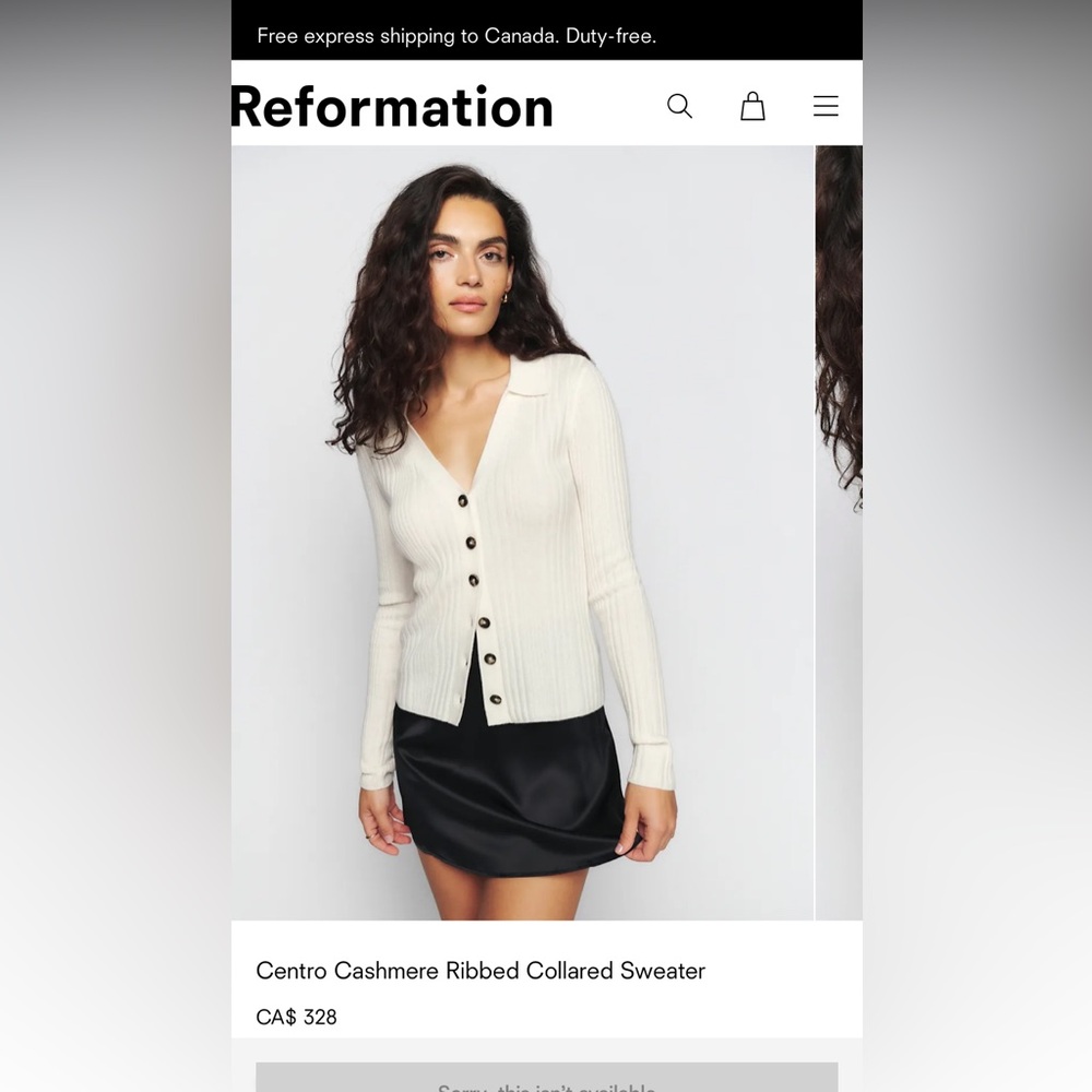 Reformation Centro Ribbed Cashmere Collared Cardigan in Ivory